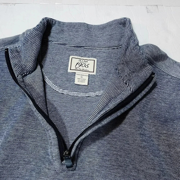 Jos A Bank Sweater Men's XL Tailored Fit LS 1/4 Zip Solid Navy/white Pullover - Picture 10 of 12